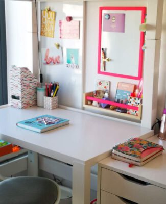 study area in a shared girl's room