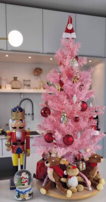 Pink Christmas Tree with red decoration