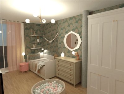 Girl's room with green wallpaper